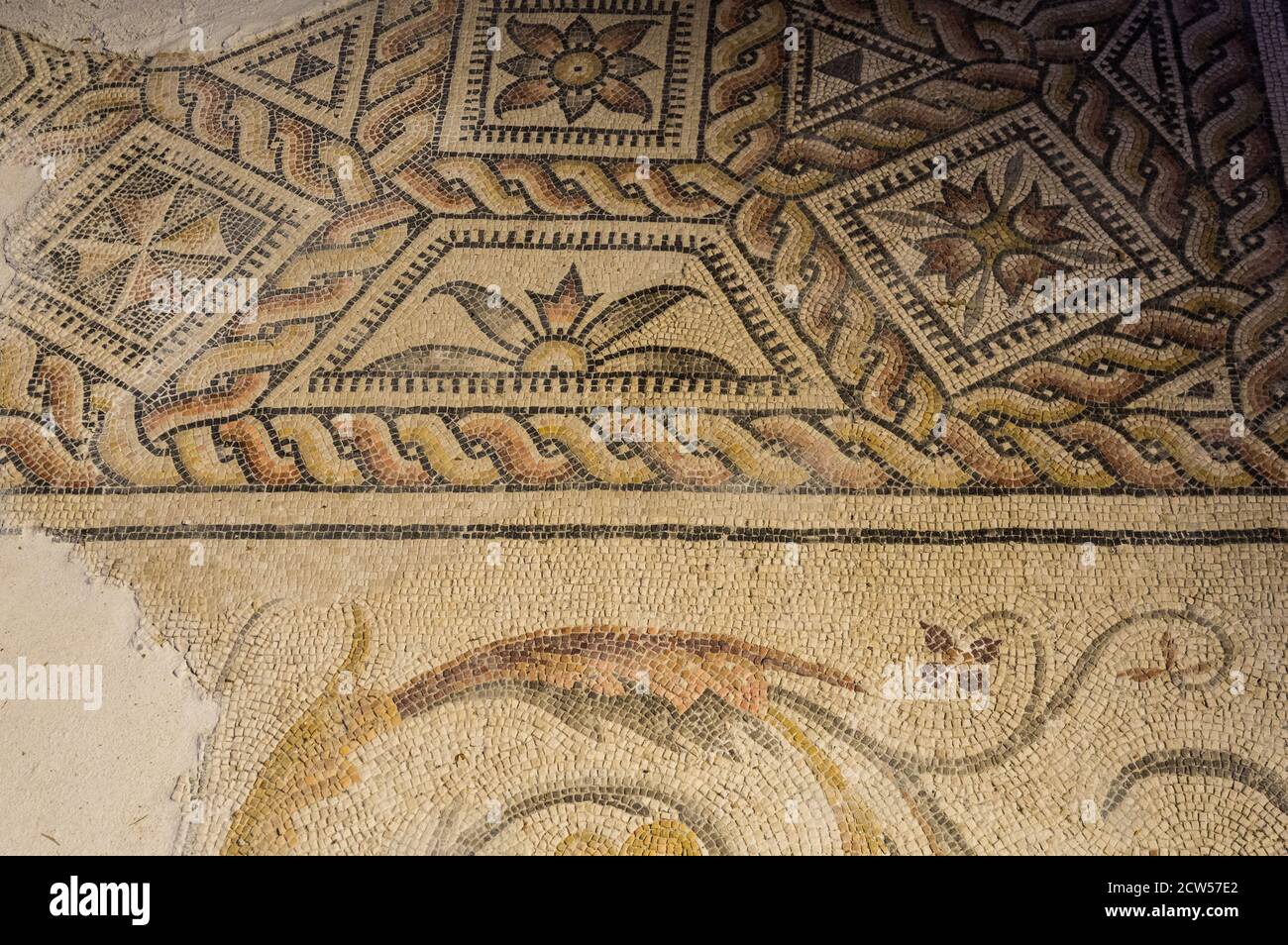 Aquileia (Italy) - A mosaic floor of the rooms of the Domus of Tito Macro, an ancient roman house of the 1st century b.C. Stock Photo
