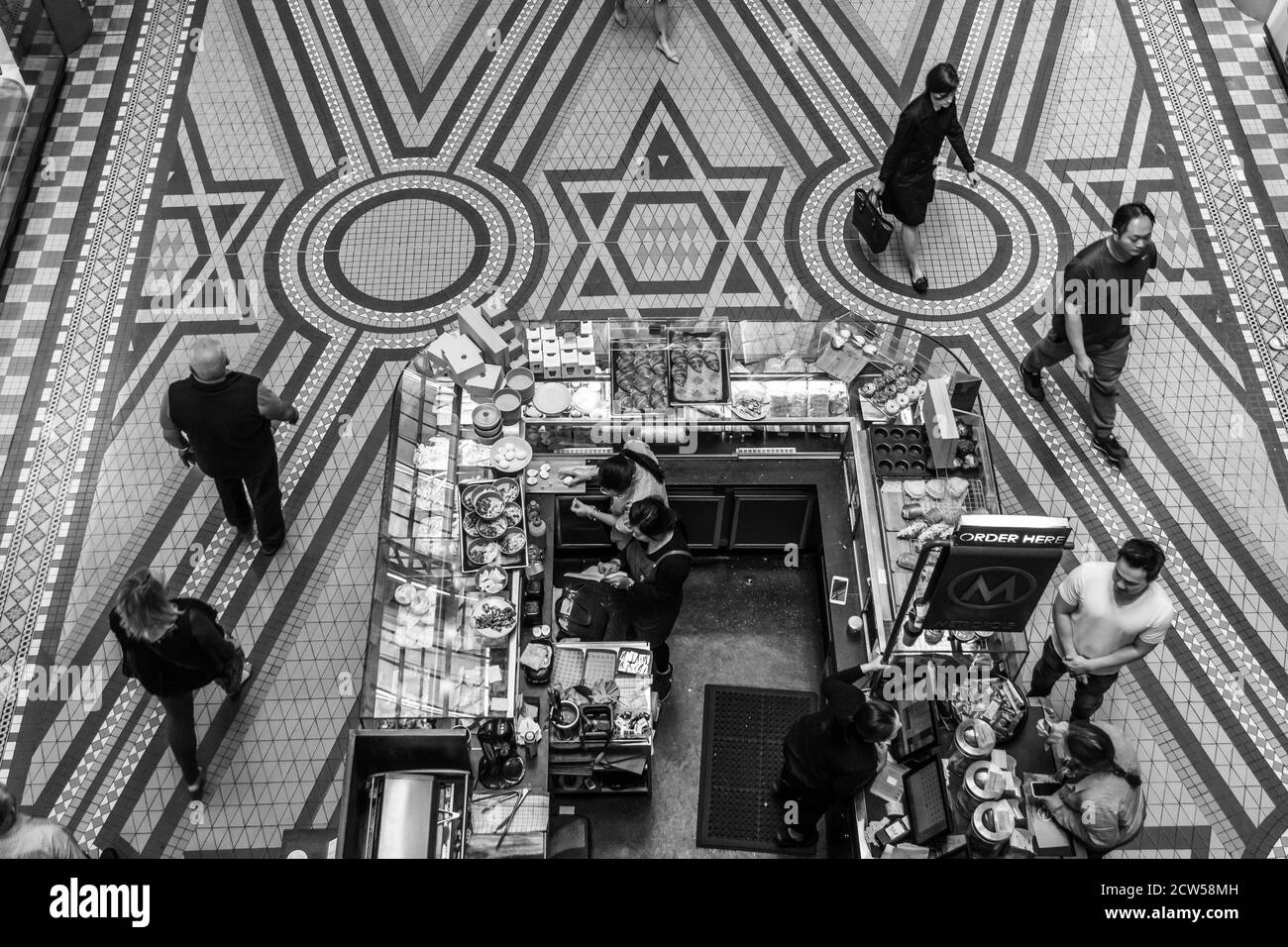 Sydney, Australia 10 2018 Top view of Queen Victoria Building cafe