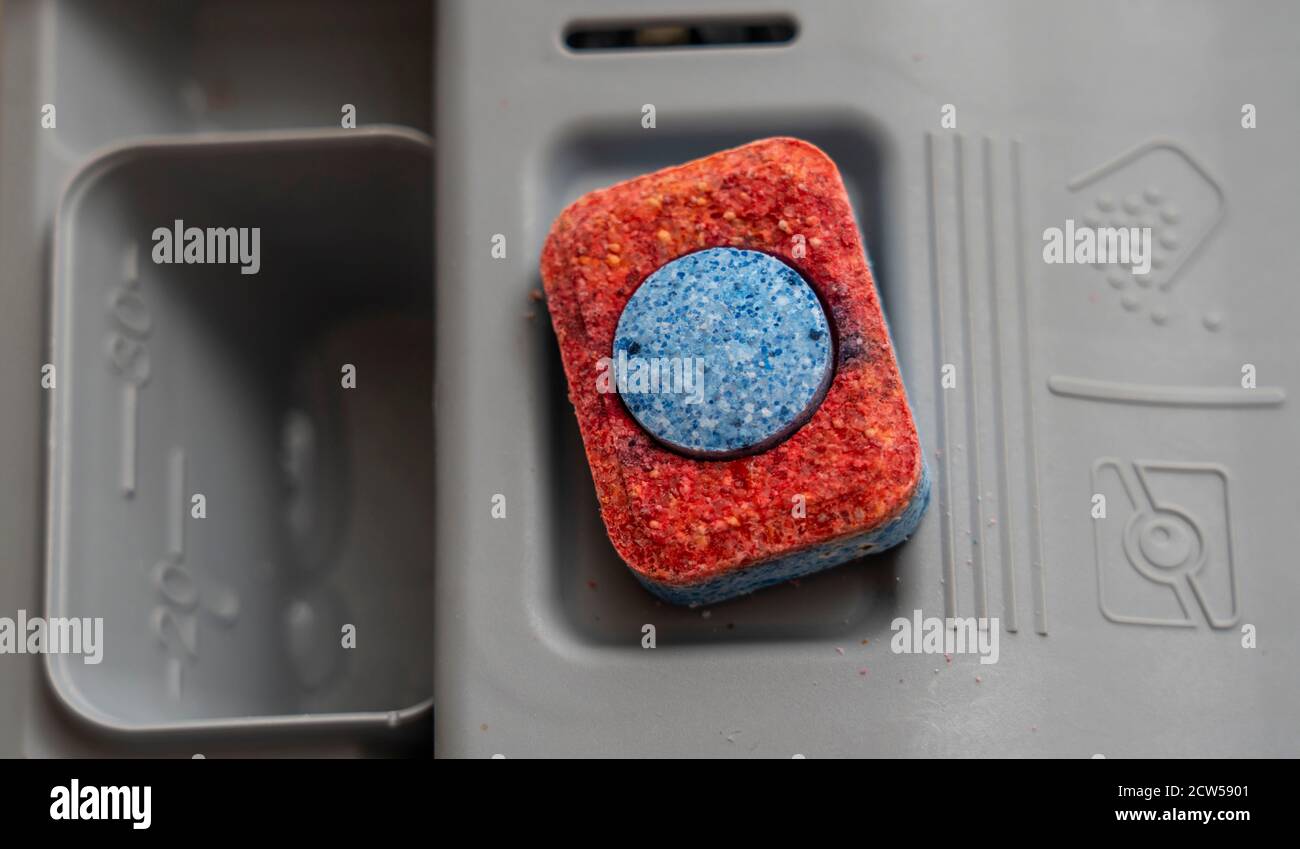 Dishwasher, cleaning tabs, dishwasher tabs, detergent, Stock Photo
