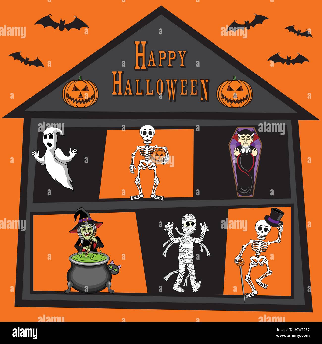 Cartoon style Halloween haunted house illustration Stock Vector Image ...