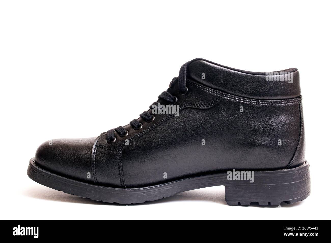 Black leather mens boots isolated on white background Stock Photo - Alamy