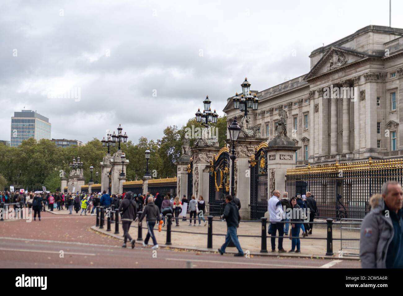 London, UK - 26th September 2020: Peaceful of anti mask protests outside Buckingham Palace Westminster in London with police and protestors Stock Photo
