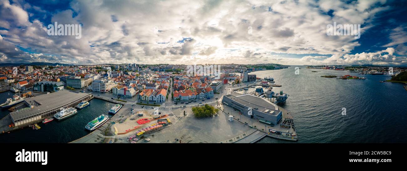 Aerial drone panoramic view of Stavanger city center, downtown Stock ...