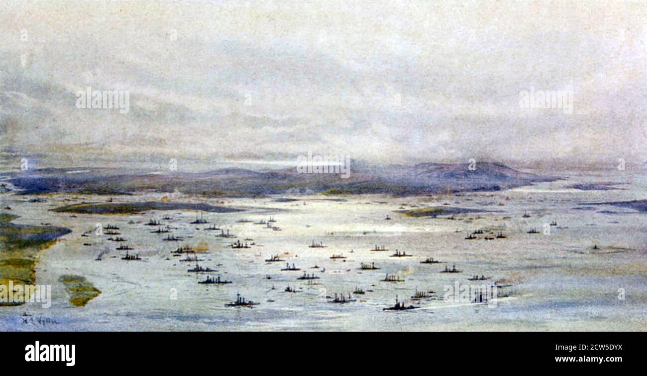 ROYAL NAVY GRAND FLEET at Scapa Flow in 1915 Stock Photo