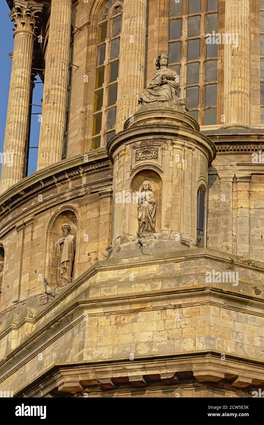 Architectural detail of the tower of the basilica of Boulogne sur mer, France, Stock Photo