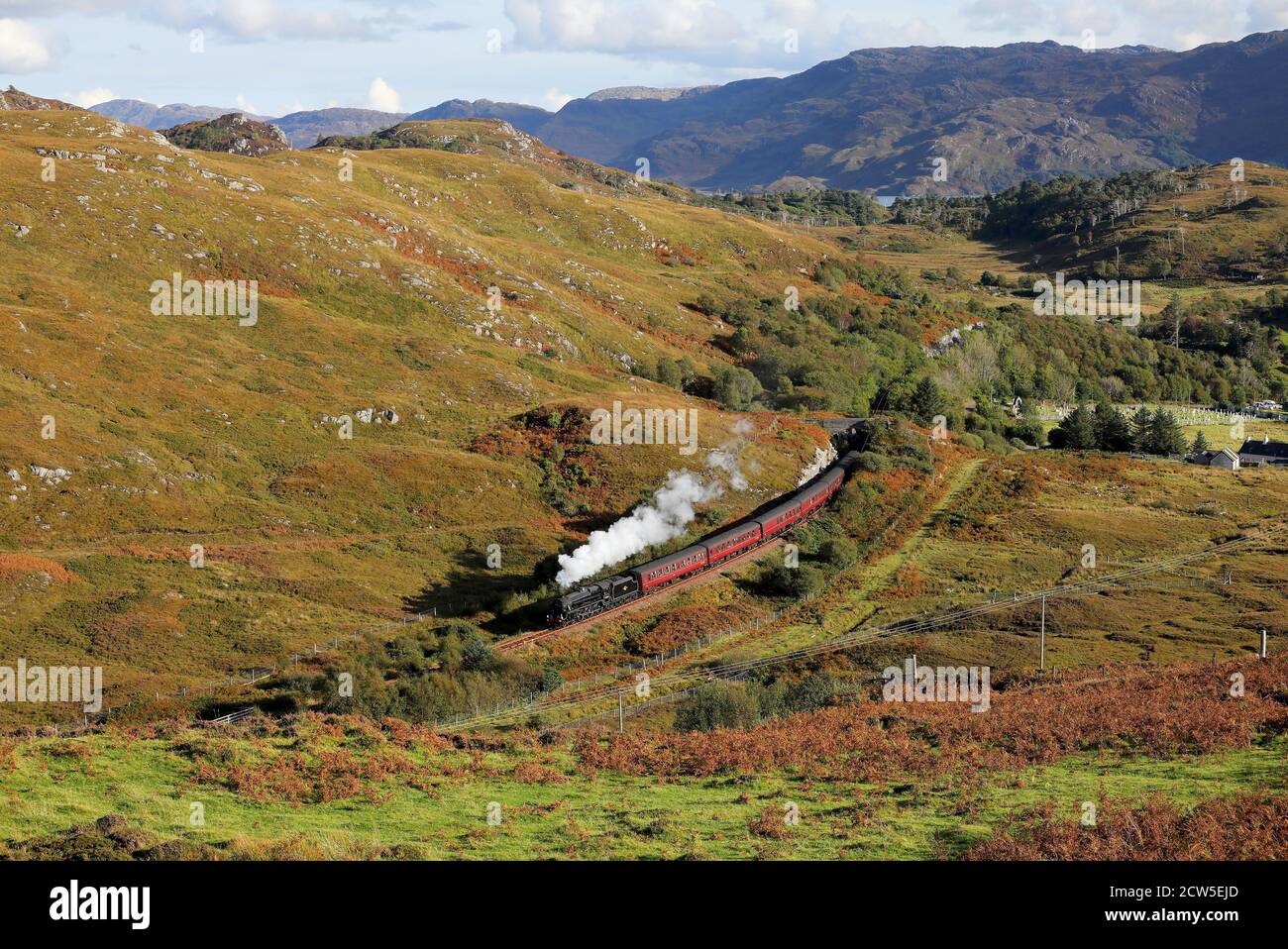 45212 heads away from Morar on the 23.9.20. Stock Photo