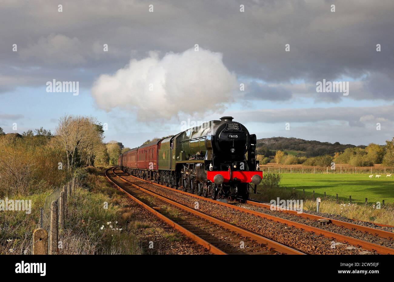 46115 passes Silverdale crossing with the Cumbrian Coast Express on 26.9.20. Stock Photo