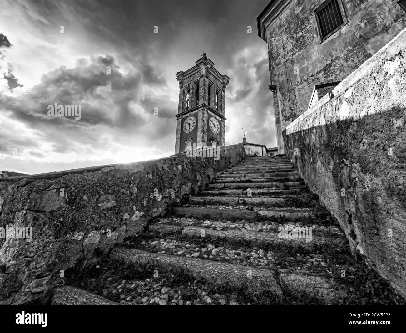 Stone staircase in the monastery of Sacro Monte of Varese Stock Photo