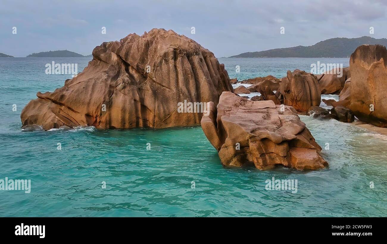 Granite Rocks of Seychelles Islands, Indian Ocean aerial view Stock ...