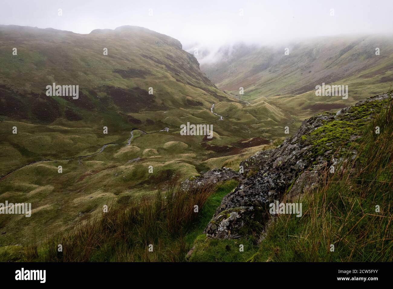 Drumlins - View from Lining Crag of Greenup Gill Valley, Lake District, England, UK, part of the Coast to Coast Walk Stock Photo