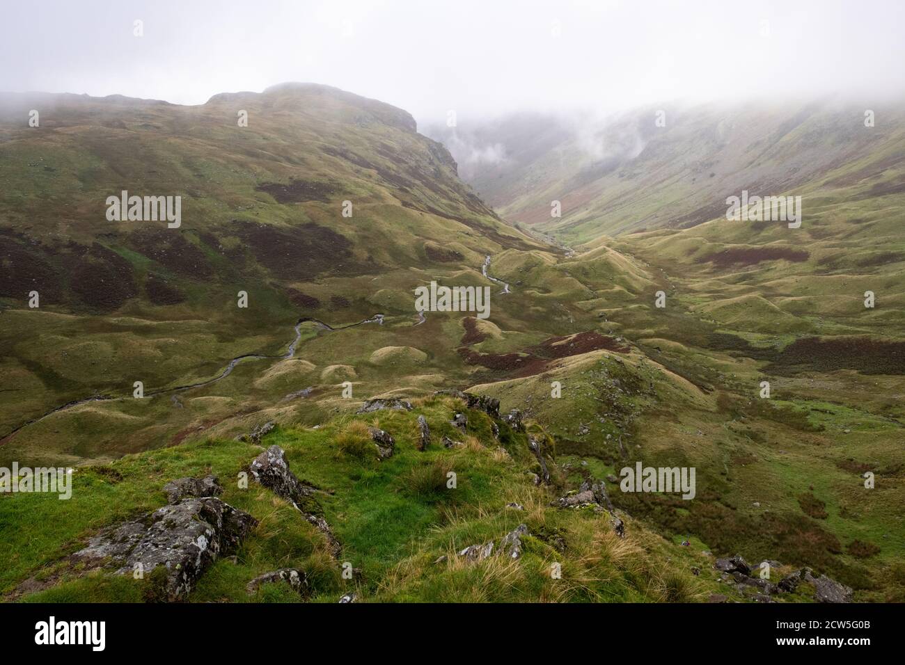 Drumlins - View from Lining Crag of Greenup Gill Valley, Lake District, England, UK, part of the Coast to Coast Walk Stock Photo