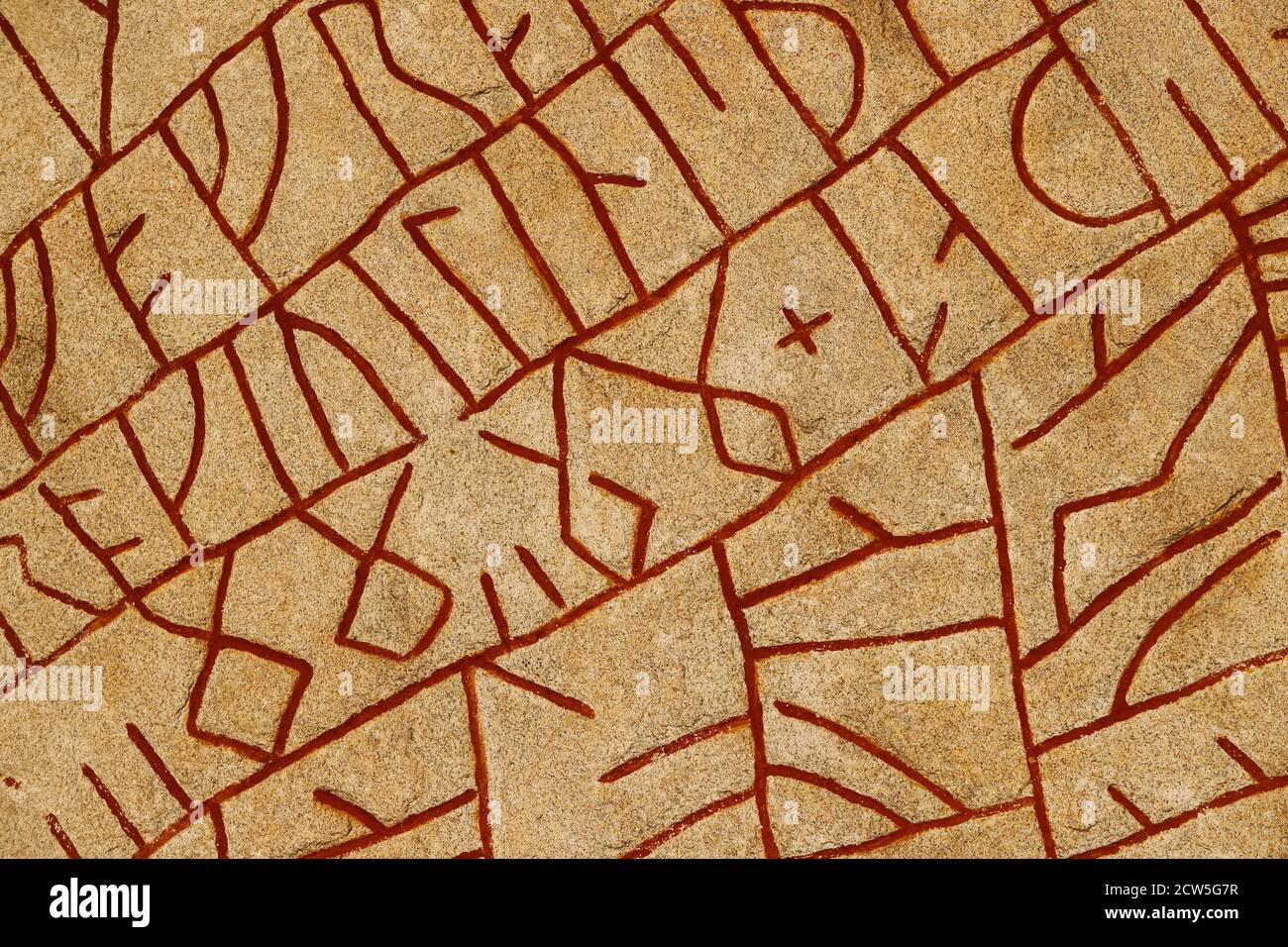 Close-up view of the Swedish Rok runestone erected in early 800s. Stock Photo