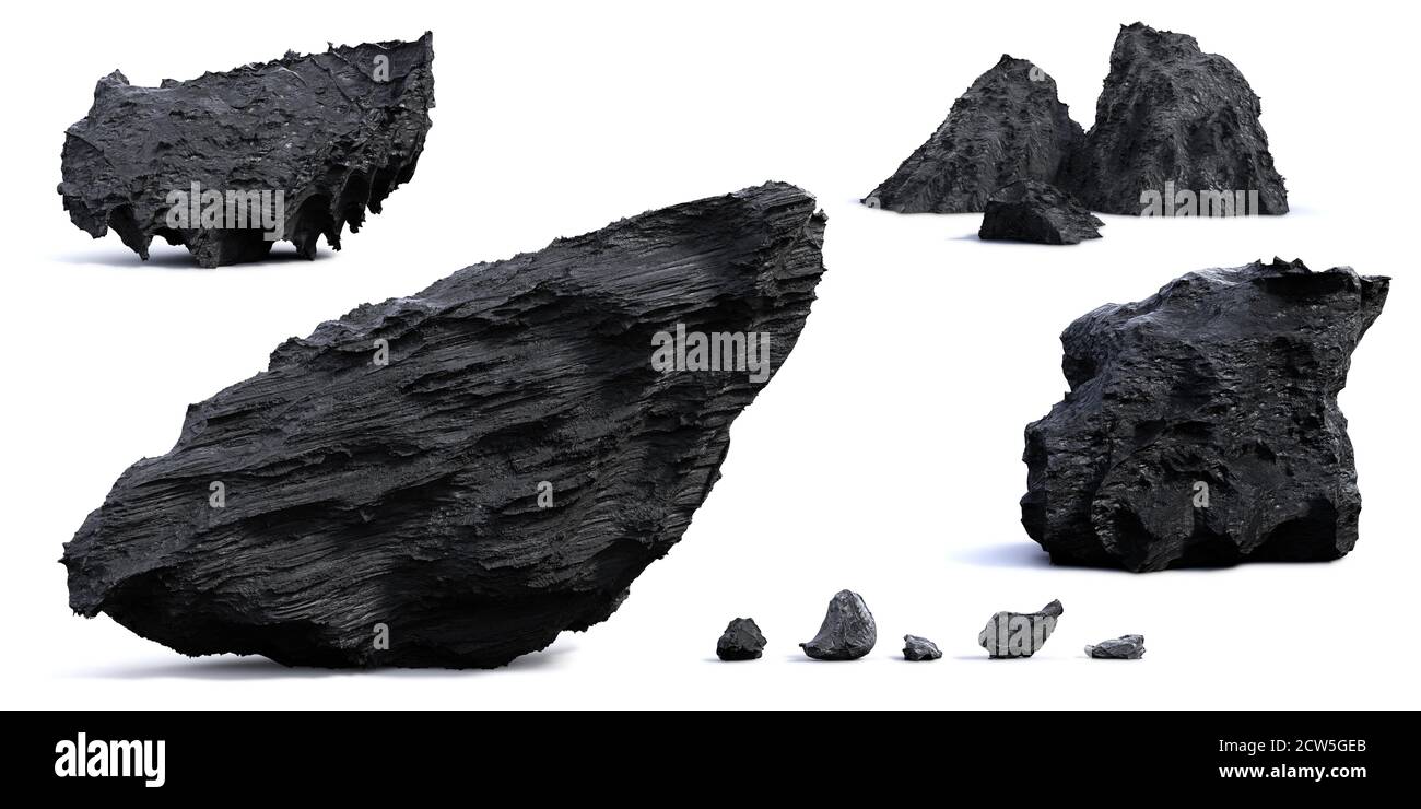 dark rocks isolated with shadow on white background Stock Photo