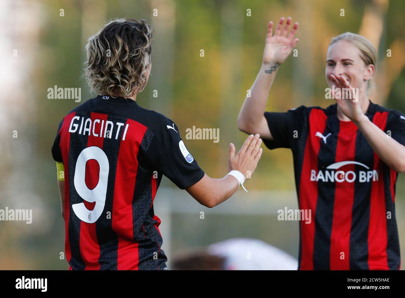 Valentina Giacinti (AC Milan) esulta dopo il gol con Natasha Khalila Dowie (AC Milan) during AC Milan vs Pink Bari, Italian Soccer Serie A Women Champ Stock Photo