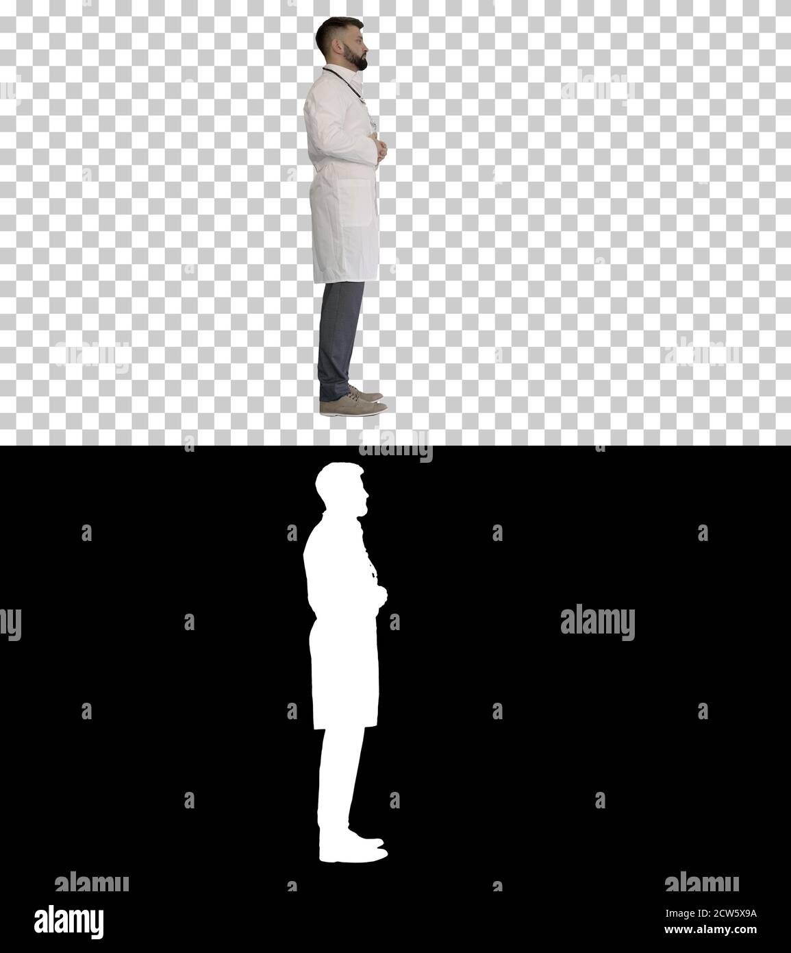 Doctor with a beard standing, Alpha Channel with Silhouette Stock Photo