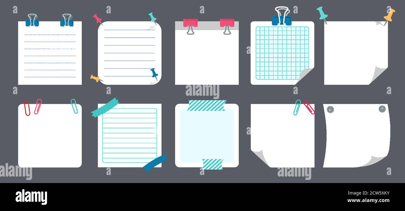 White paper sticky note set. Blank notes with elements of planning ...