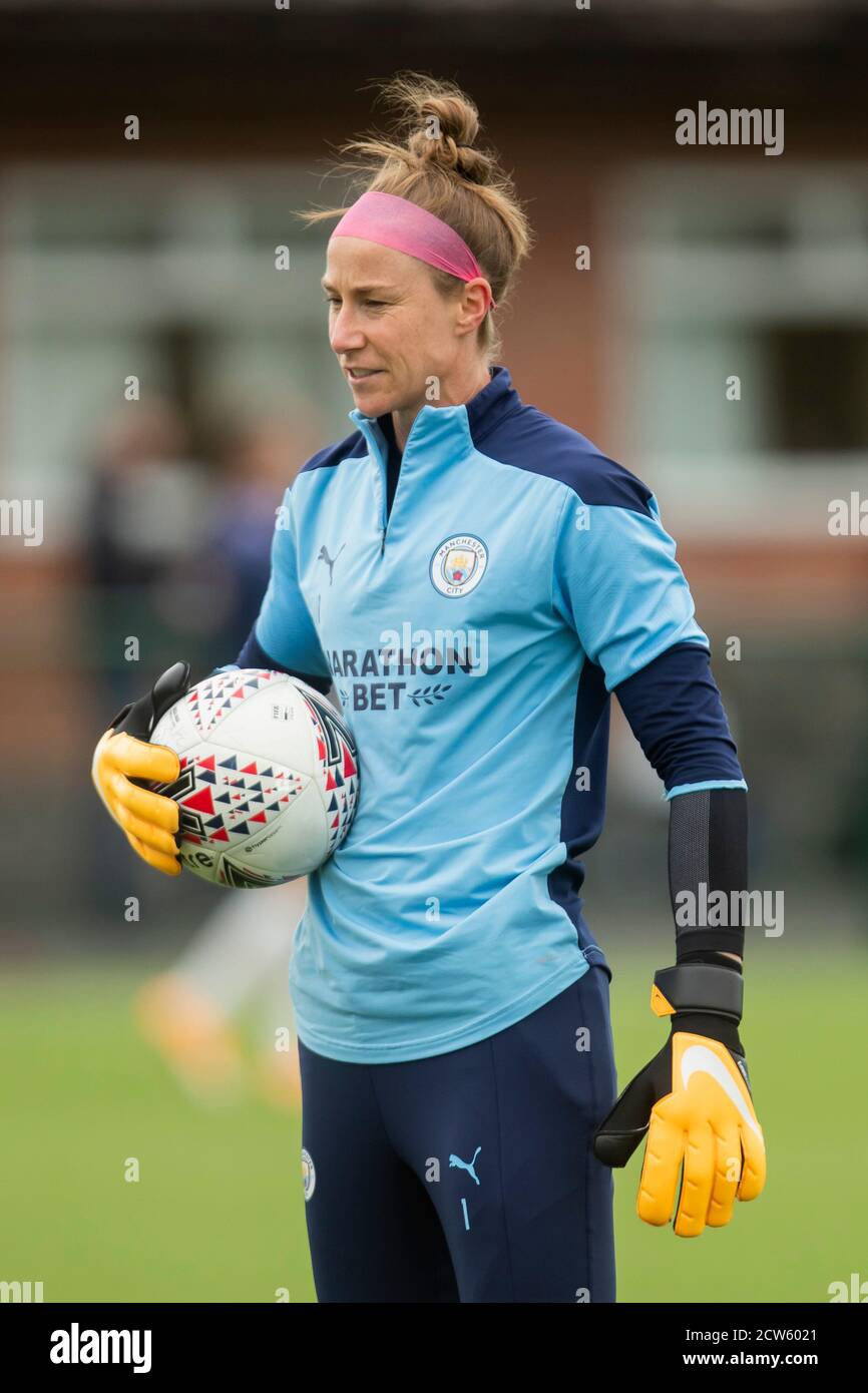 LOUGHBOROUGH, ENGLAND. SEPT 27TH 2020 Karen Bardsley of Manchester City women during the Vitality Women's FA Cup match between Leicester City and Manchester City at Farley Way Stadium, Quorn, Loughborough on Sunday 27th September 2020. (Credit: Leila Coker | MI News) Credit: MI News & Sport /Alamy Live News Stock Photo