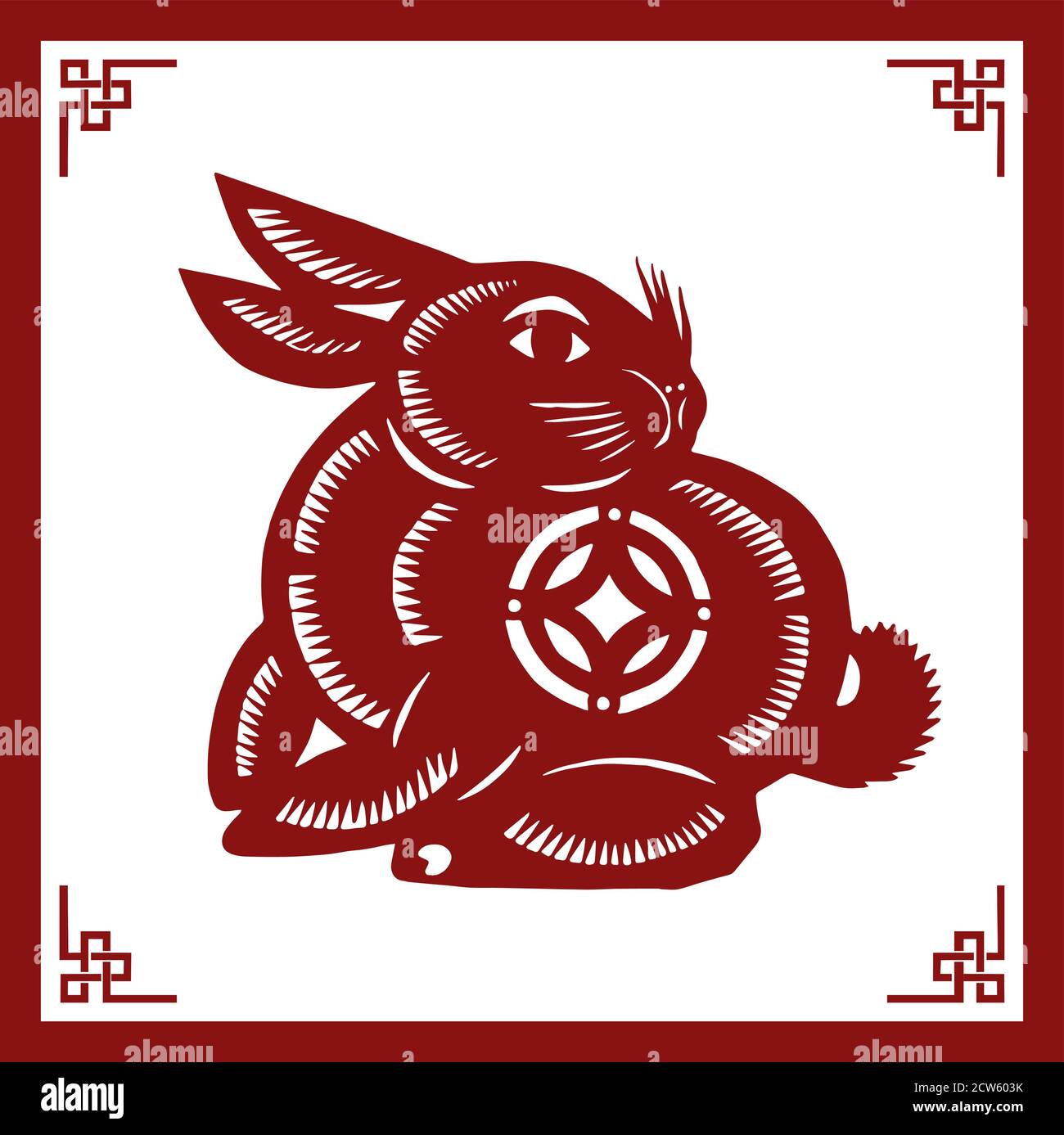 Chinese Rabbit Papercut Pattern The Classic Chinese Papercutting Style Illustration, A Cartoon Rabbit ...