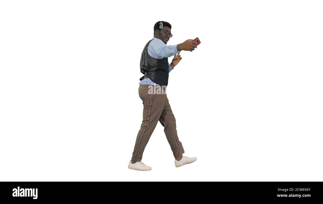 African american businessman making selfies with his phone while Stock Photo