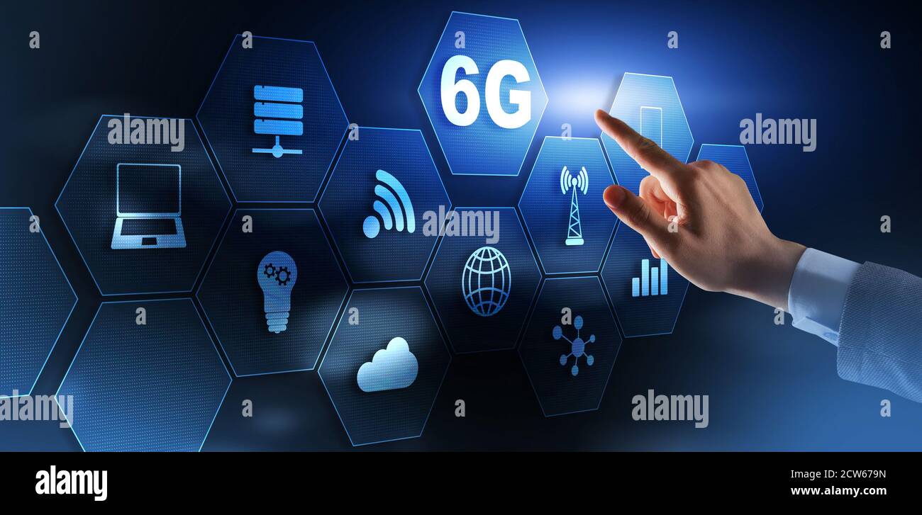 Creative connection 6G Network Internet Mobile Wireless concept 2021. Stock Photo