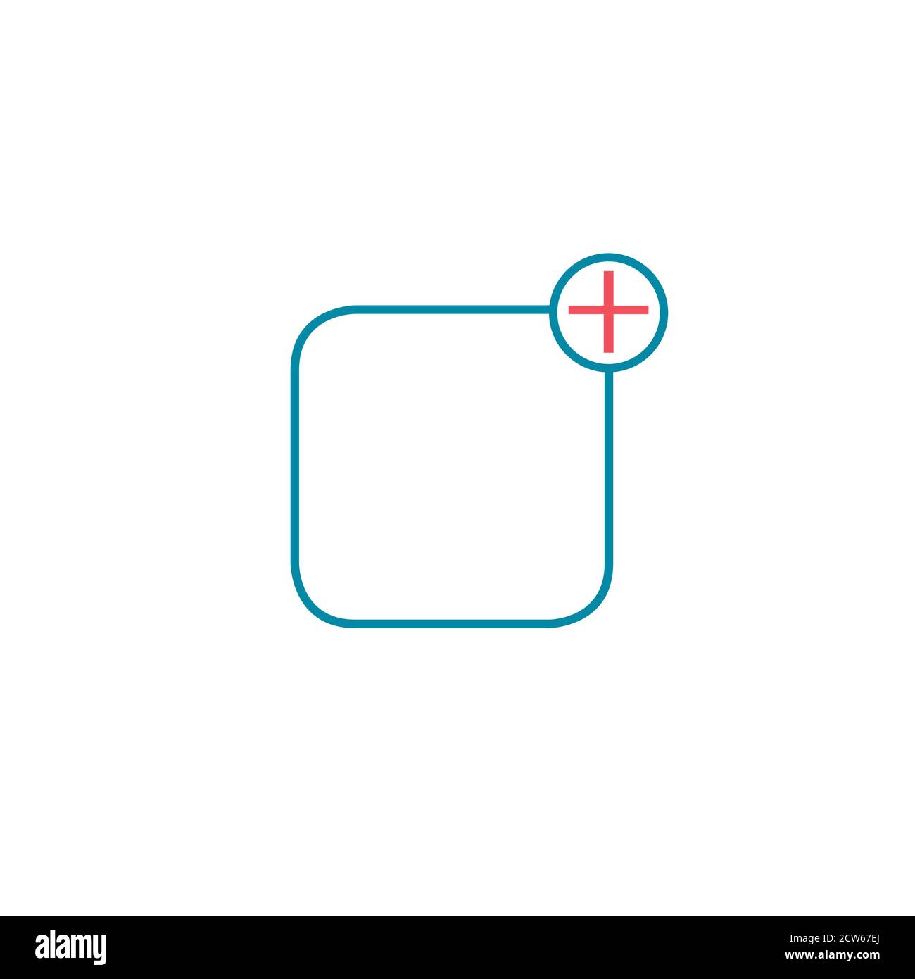 Modern UI app button. Add in square sign icon. Outline icon on white ...