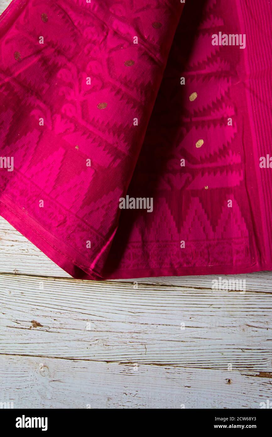 Top view of traditional cotton sari on a background Stock Photo