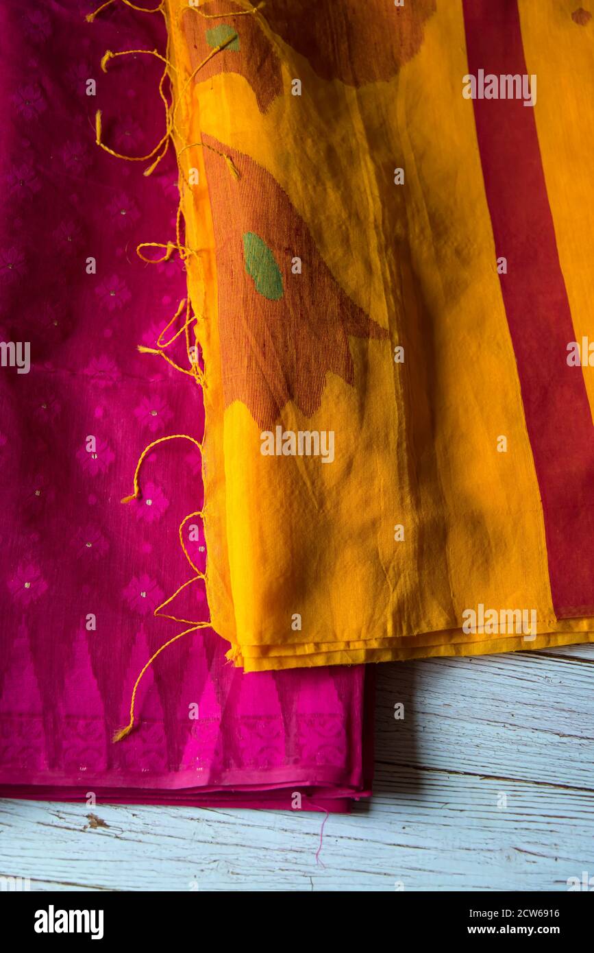 Two cotton sari on a background Stock Photo