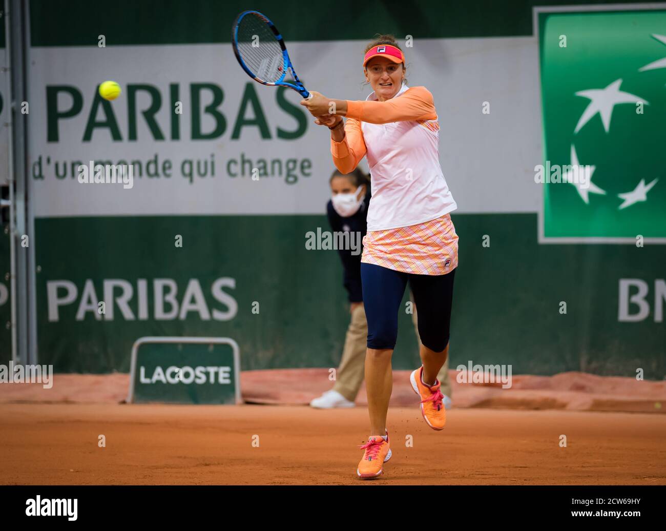 Irina-Camelia Begu of Romania in action against Jil Teichmann of Switzerland  during the first round at the Roland Garros 2020, Grand Slam tennis tourn  Stock Photo - Alamy