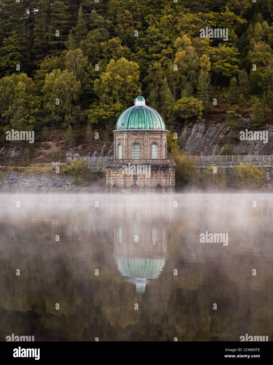 The Elan Valley Reservoirs are a chain of man-made lakes created from damming the Elan and Claerwen rivers within the Elan Valley in Mid Wales. Stock Photo