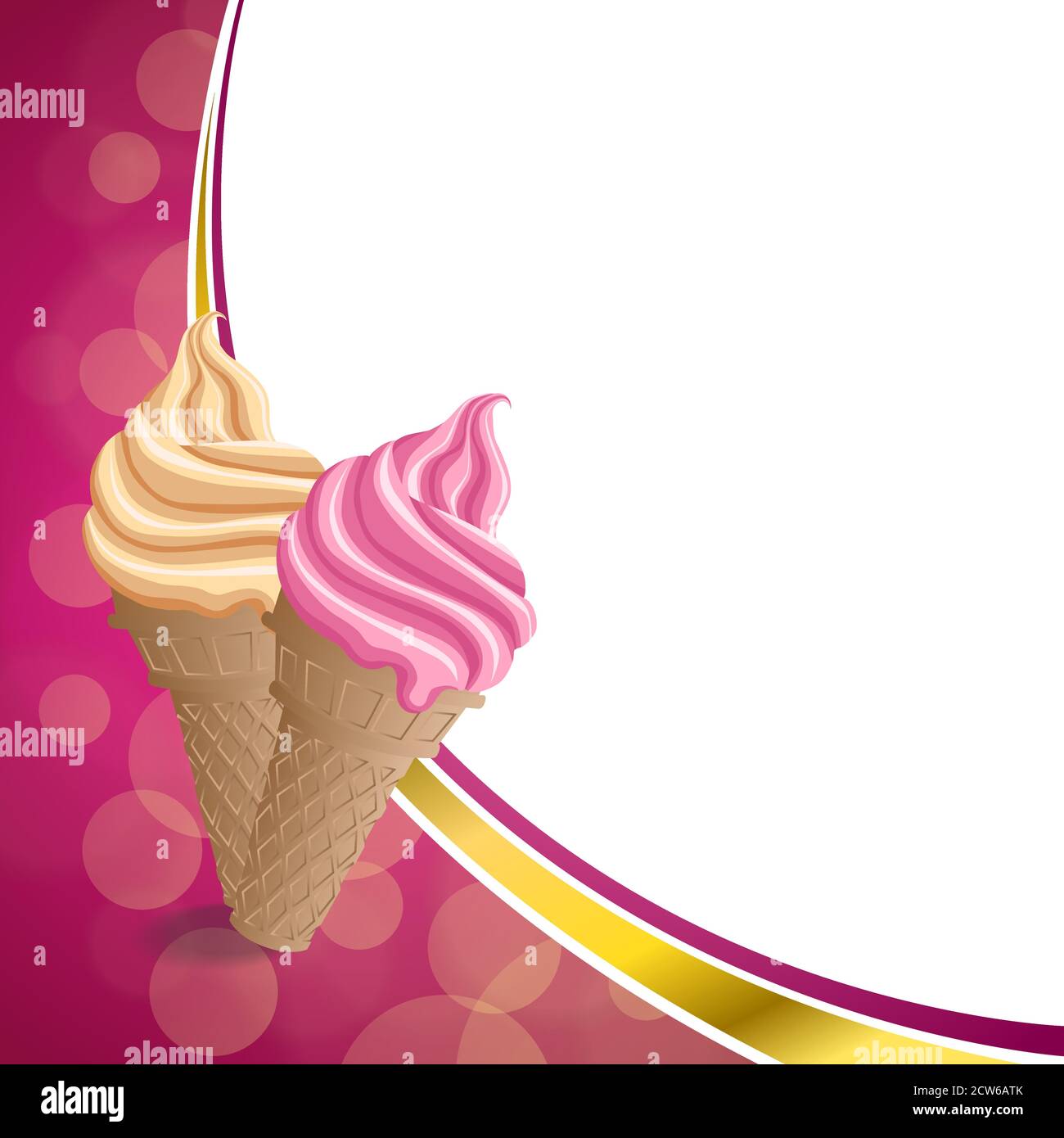 Background abstract pink beige vanilla ice cream illustration gold ribbon frame illustration vector Stock Vector