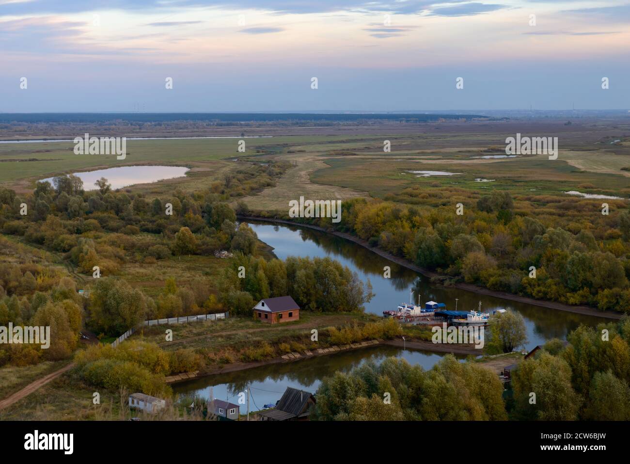 View of the confluence of the Toyma river into the Kama river, Elabuga, Tatarstan, Russian Federation. Stock Photo