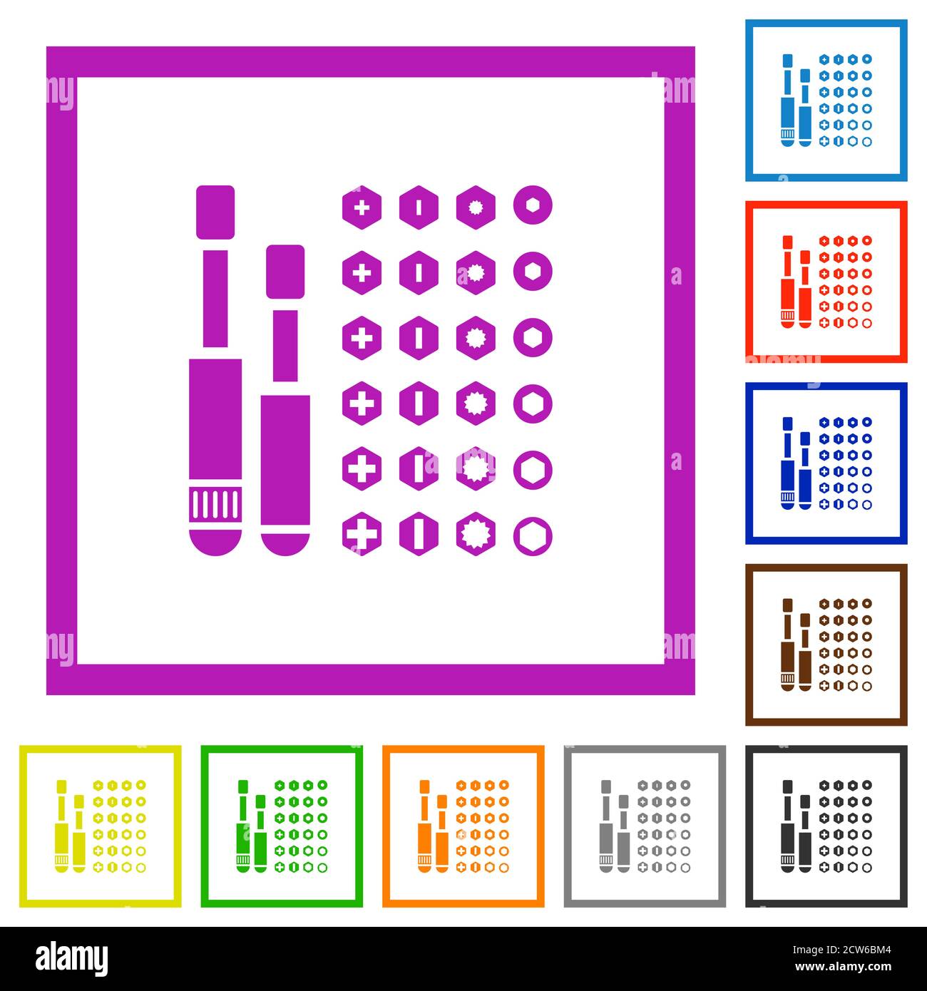 Set of screwdriver bits flat color icons in square frames on white background Stock Vector Image