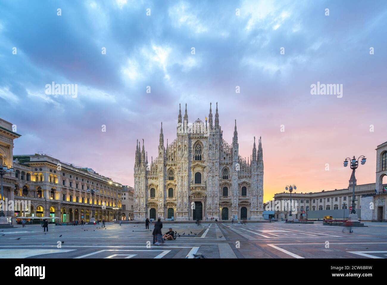 Milan Piazza with view of Milan Duomo in Italy. Stock Photo