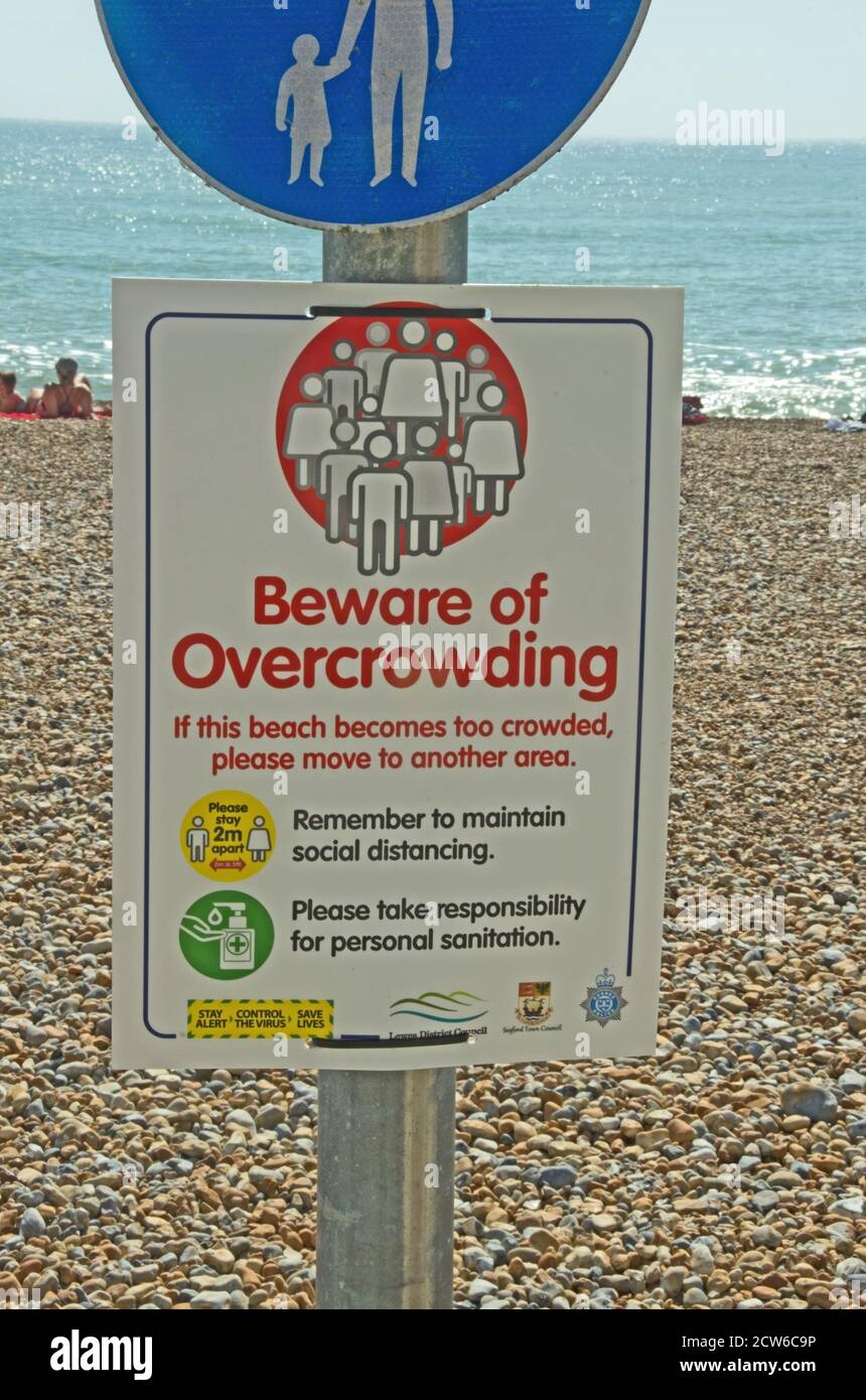 Covid-19 Pandemic Sign Notice Overcrowding Seaford Sussex Stock Photo