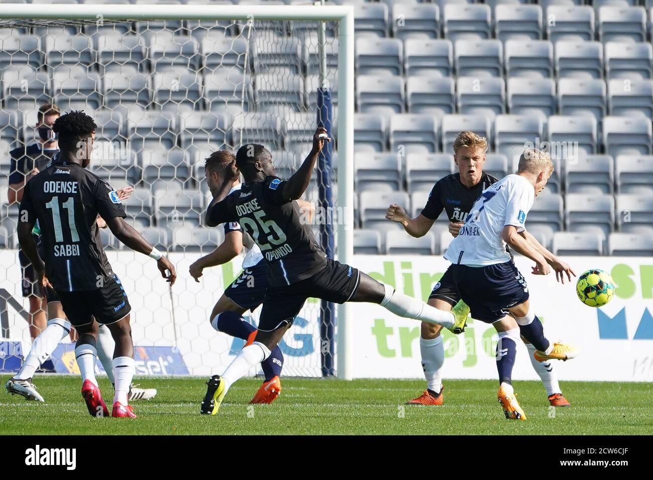 Aarhus, Denmark. 27th Sep, 2020. Albert Groenbaek (27) of AGF scores for 1-0 during the 3F Superliga match between Aarhus GF and Odense Boldklub at Ceres Park in Aarhus. (Photo Credit: Gonzales Photo/Alamy Live News Stock Photo