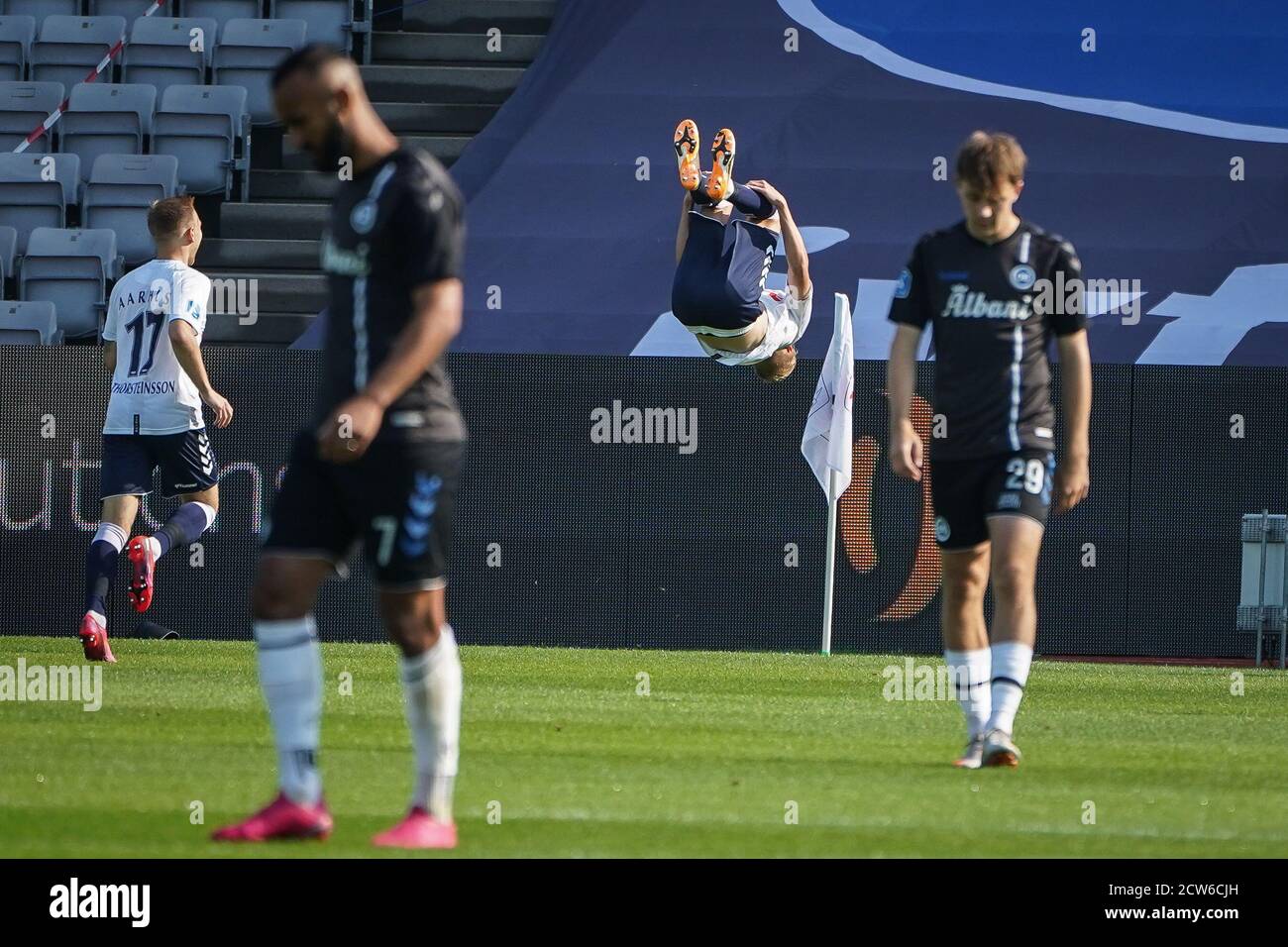 Aarhus, Denmark. 27th Sep, 2020. Albert Groenbaek (27) of AGF scores for 1-0 during the 3F Superliga match between Aarhus GF and Odense Boldklub at Ceres Park in Aarhus. (Photo Credit: Gonzales Photo/Alamy Live News Stock Photo