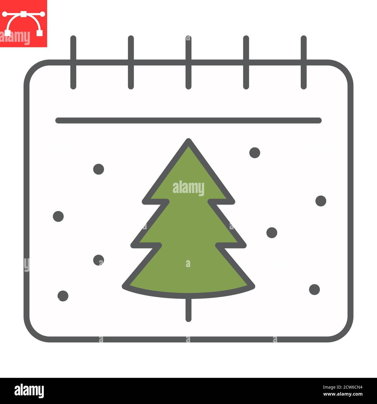 Christmas calendar color line icon, merry christmas and xmas, tree sign ...
