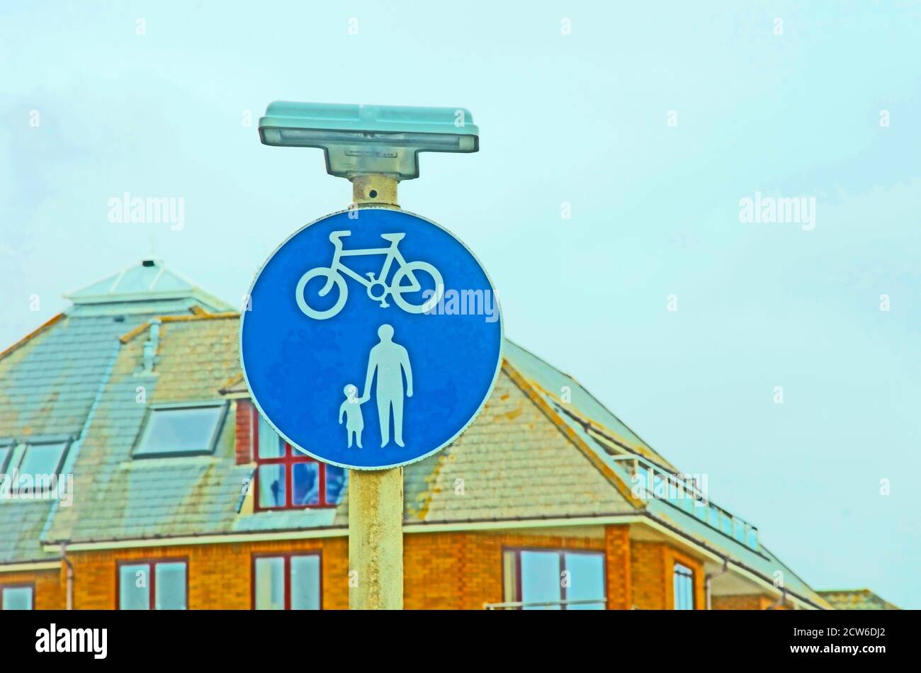 Pavement Pedestrian and Cycle Sign Seaford Sussex England UK United Kingdom Stock Photo
