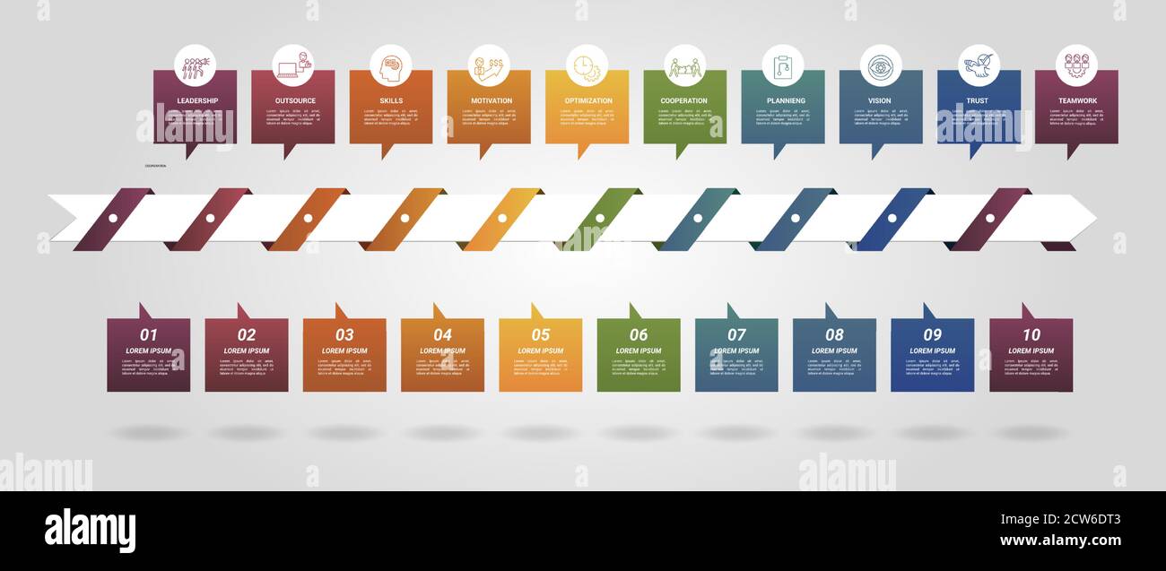 Infographic Business Management template. Icons in different colors ...