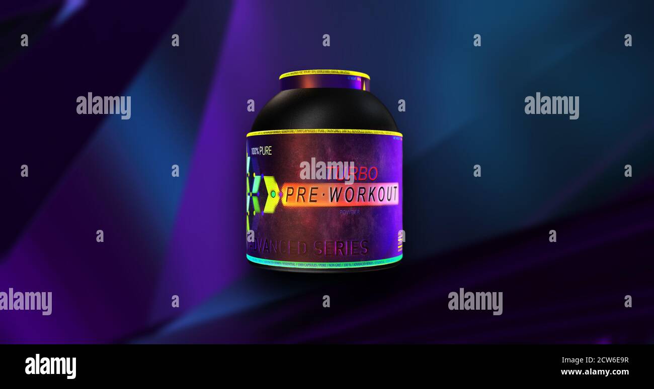 PreWorkout supplement container. PreWorkout colorful sport dietary