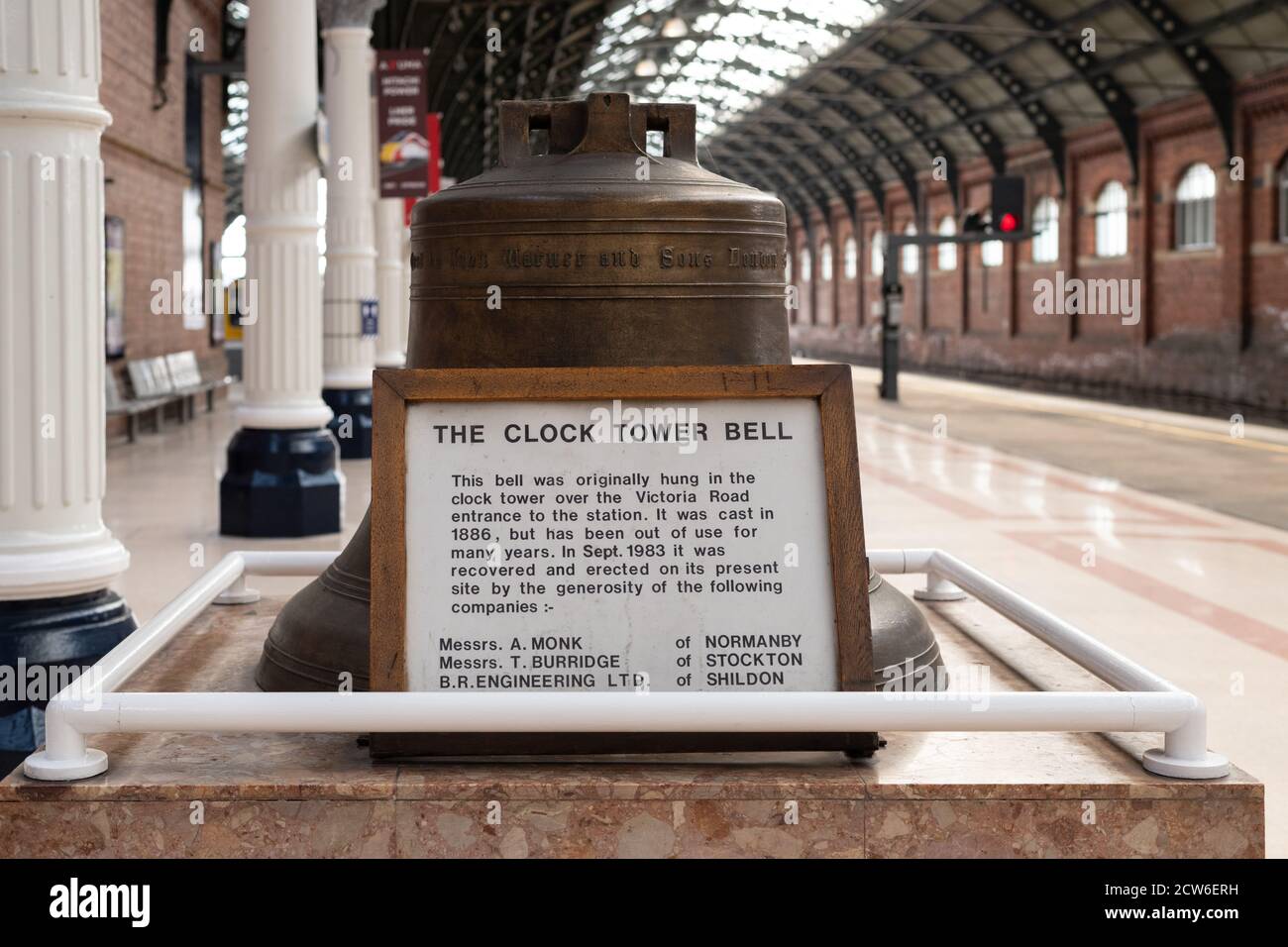 Darlington Railway Station Clock Tower Bell, platform 4, Darlington, County Durham, England, UK Stock Photo