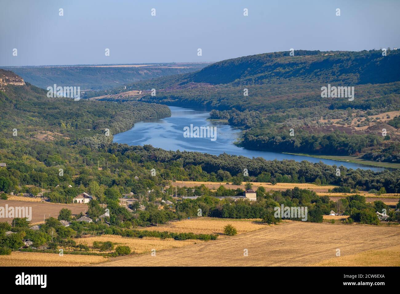 View to Dniester river from the top hill of Socola village, Moldova Stock Photo