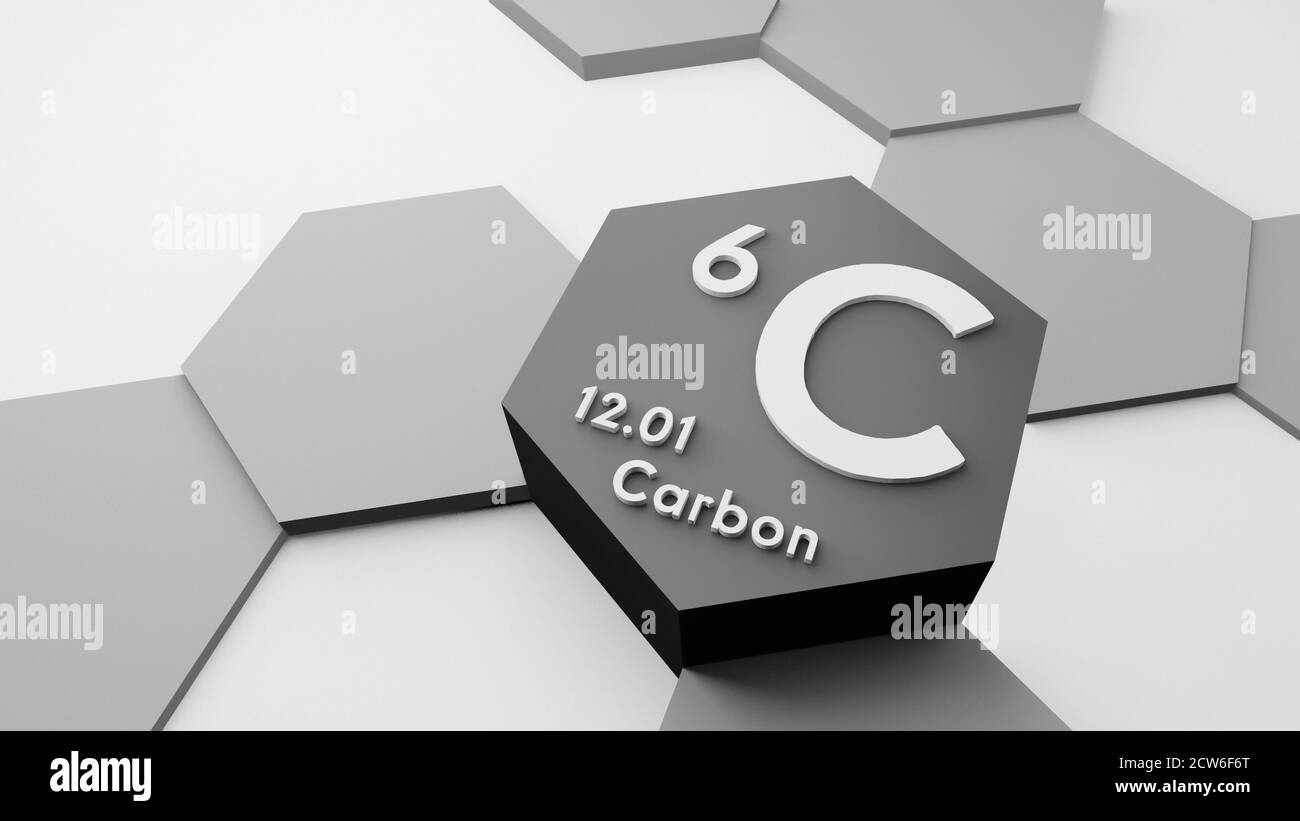 Carbon C, chemical element from the periodic table, science or scientific symbol, 3d illustration, conceptual research or education, atomic weight Stock Photo