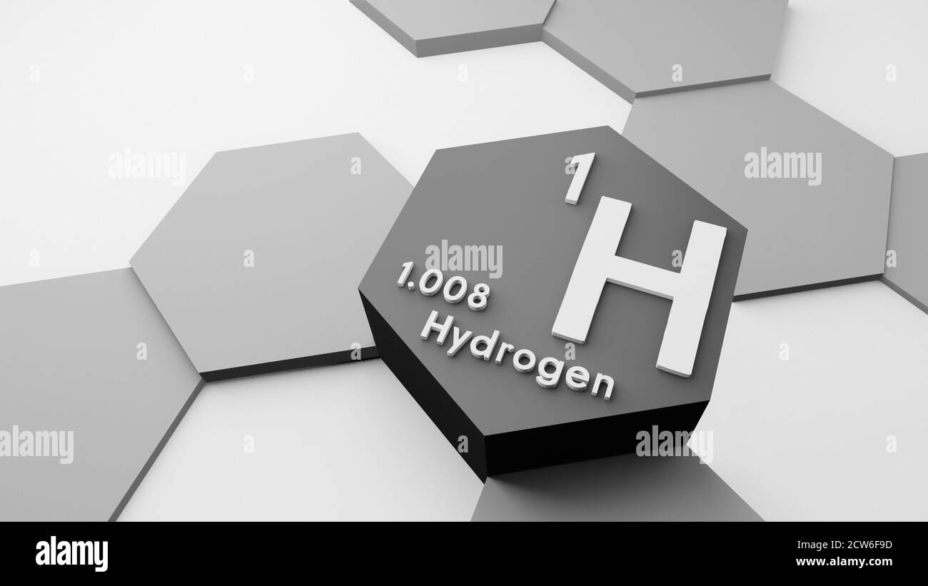 Hydrogen H gas, chemical element from the periodic table, science or scientific symbol, 3d illustration, conceptual research education, atomic weight Stock Photo