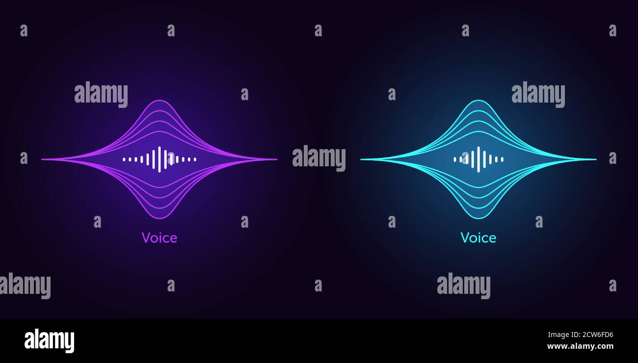 Outlined soundwave shape for virtual voice assistant. Abstract acoustic wave and equalizer, neon voice vibration, audio waveform silhouette. Vector el Stock Vector