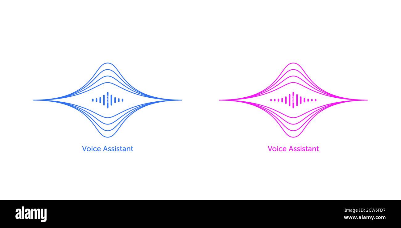 Outlined soundwave shape for virtual voice assistant. Abstract acoustic wave and equalizer, voice vibration, audio waveform silhouette. Vector element Stock Vector