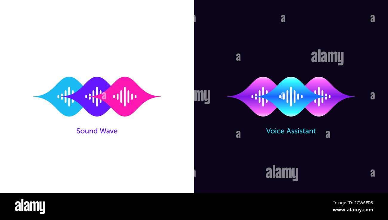 Sound wave shape for voice assistant. Abstract wave, voice recognition and search, speech of smart assistant. Vector element for voice activation in m Stock Vector