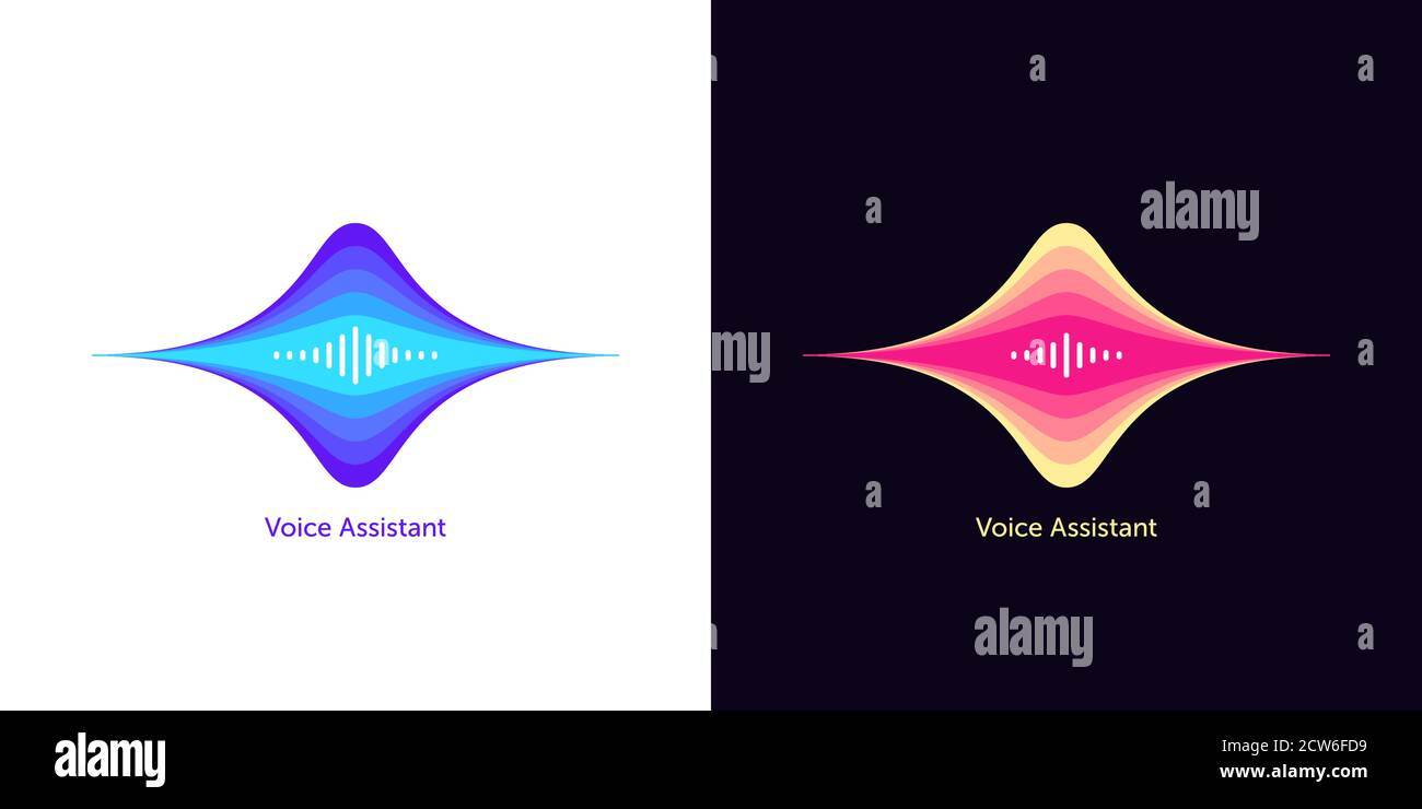 Sound wave shape for voice assistant. Abstract acoustic wave and equalizer, voice message of virtual assistant, audio waveform. Vector element for voi Stock Vector