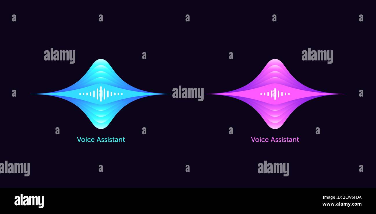 Soundwave shape for virtual voice assistant. Abstract acoustic wave and equalizer, voice message of smart assistant, audio waveform. Vector element fo Stock Vector