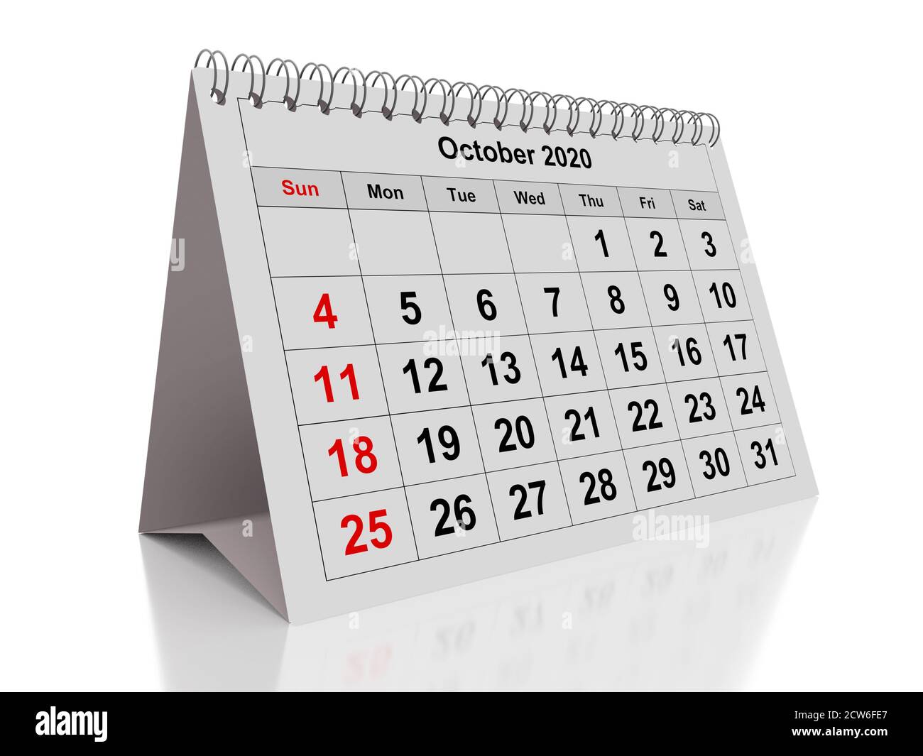 One page of the annual monthly calendar - month October 2020 Stock Photo